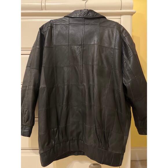 80s Vintage Black Patch Leather Coat Oversized Size Medium Y2K 90s Rare Find - Picture 5 of 11